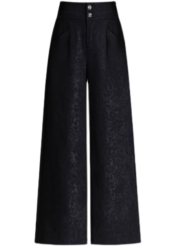 Modern Black Pockets Print High Waist Crop Pants Spring