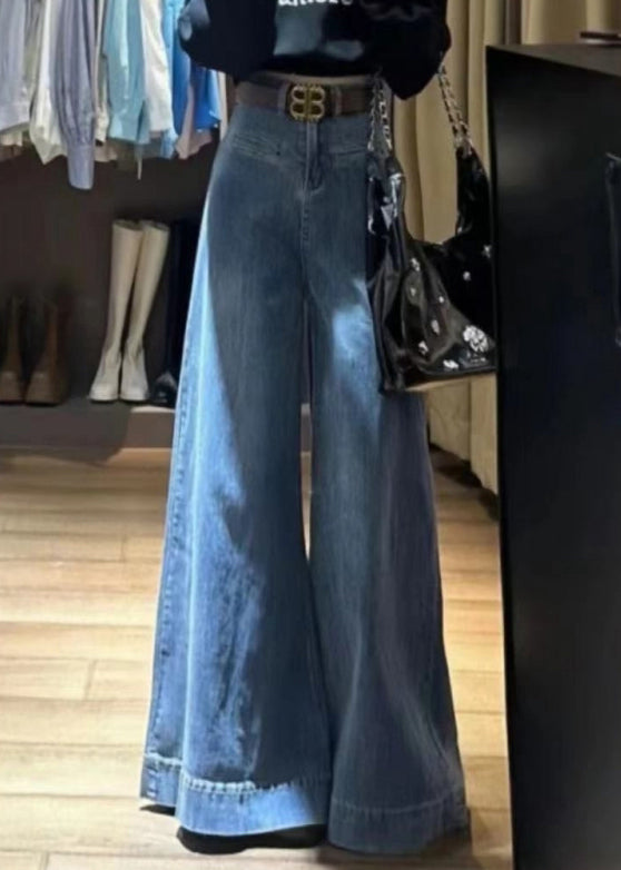 Modern Blue Original Design High Waist Denim Wide Leg Pants Fall