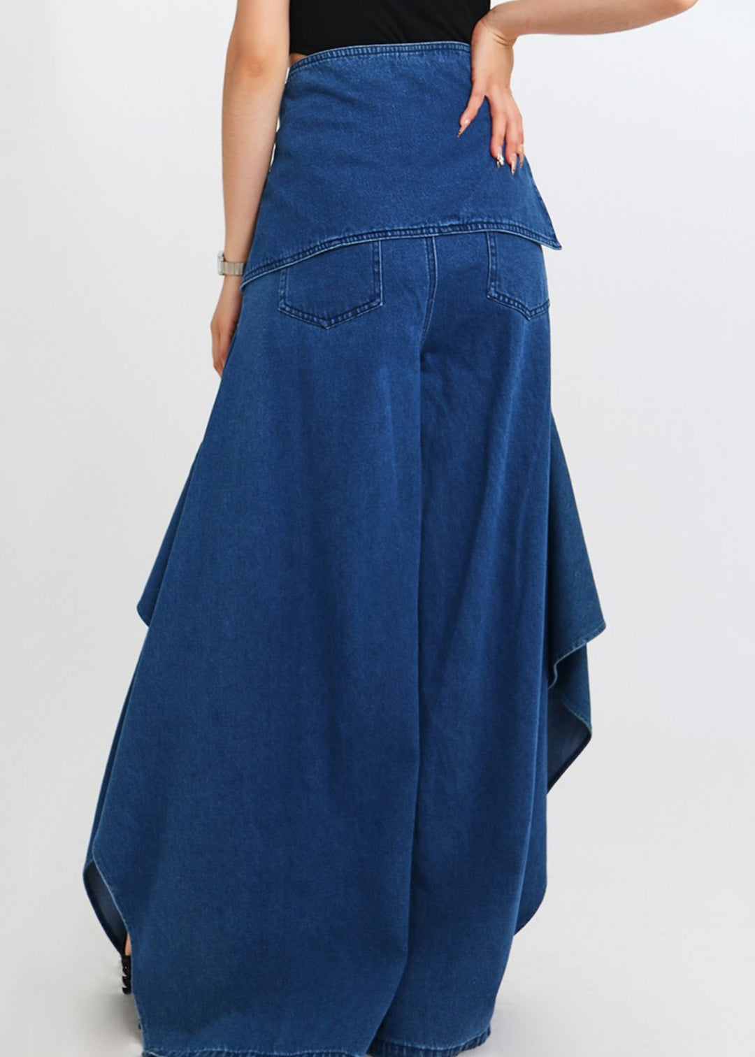 Modern Blue Original Design Lace Up Denim Wide Leg Pants Spring