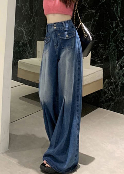 Modern Blue Pockets High Waist Denim Pants Summer