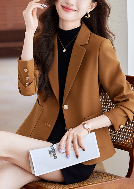 Modern Brown Silm Fit Formal Short Coats Spring