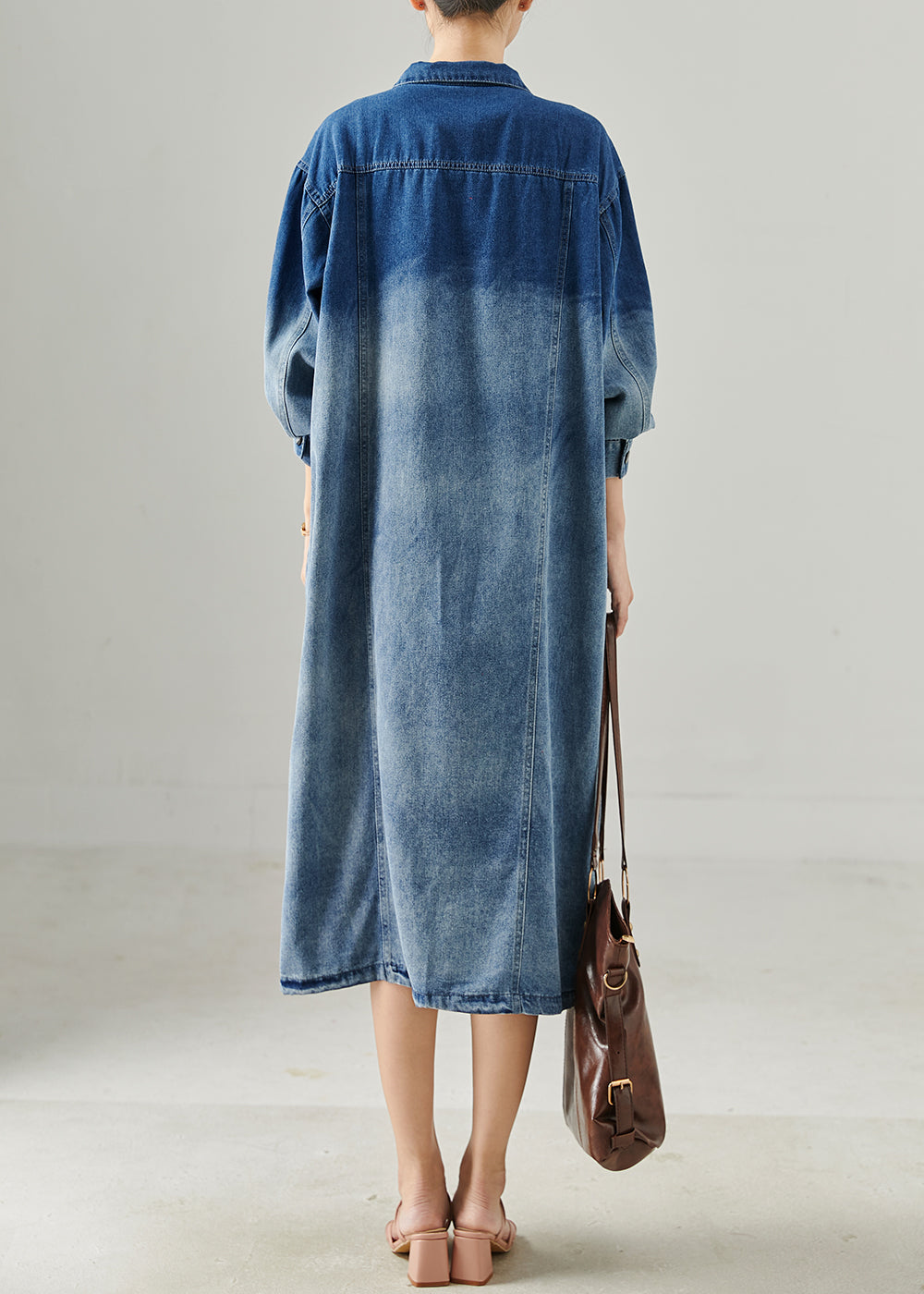 Modern Gradient Blue Oversized Denim Dress Fall