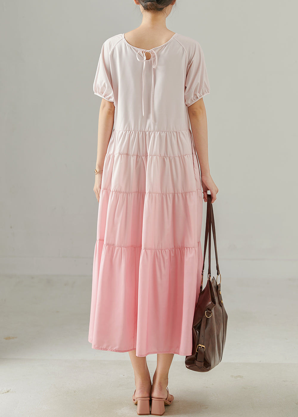 Modern Gradient Pink Exra Large Hem Patchwork Cotton Dress Summer