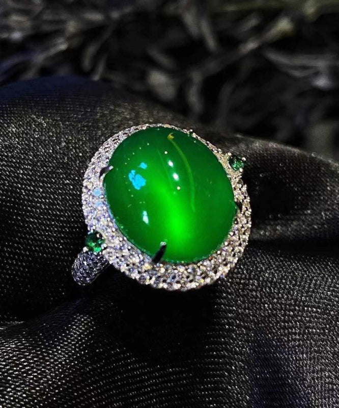 Modern Green Sterling Silver Zircon Jade Rings