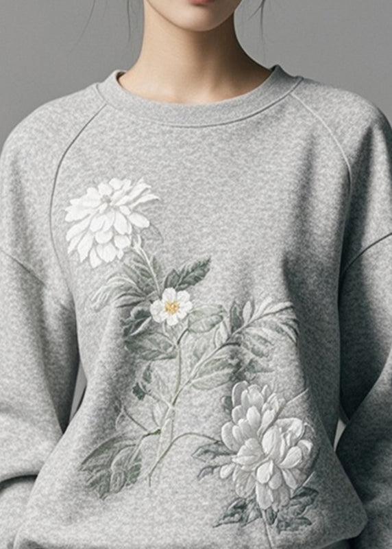 Modern Grey O-Neck Print Sweatshirts Fall