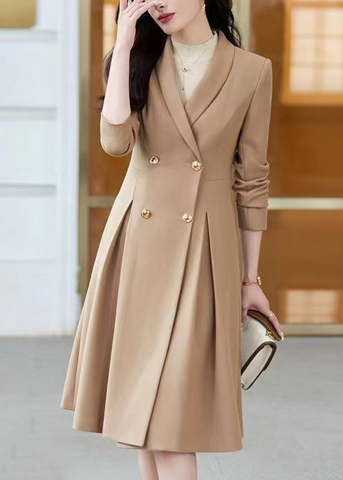 Modern Khaki Double Breast Formal Trench Coat Spring