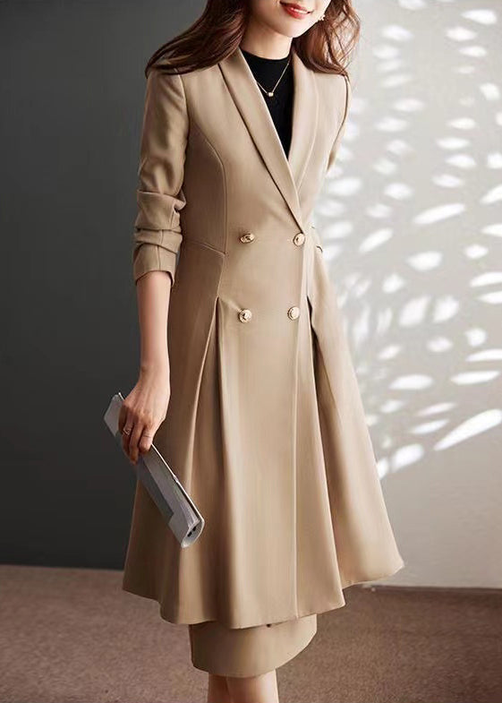 Modern Khaki Double Breast Formal Trench Coat Spring