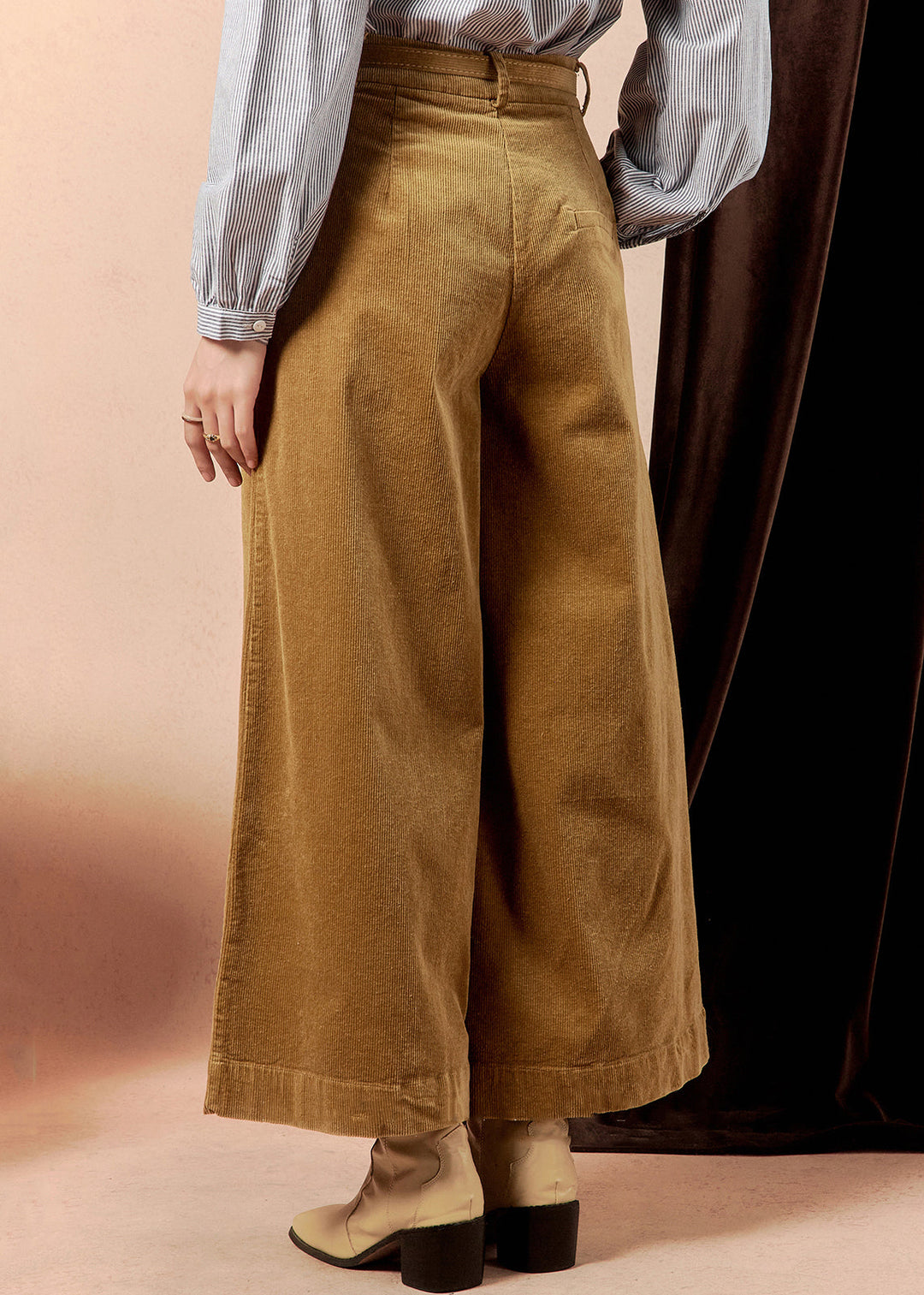 Modern Khaki Pockets High Waist Corduroy Wide Leg Pants Winter