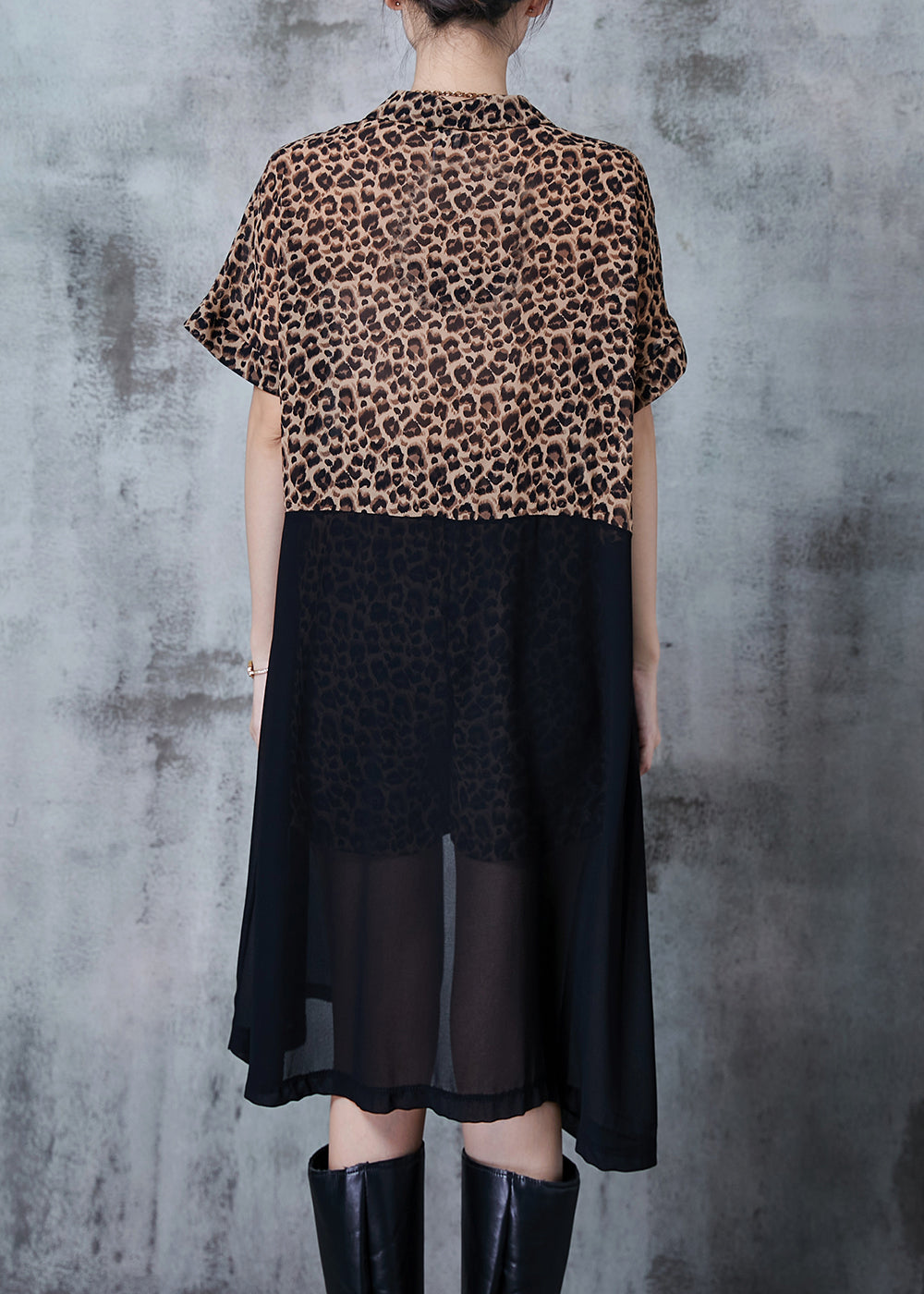 Modern Leopard Print Patchwork Chiffon Two Piece Set Summer