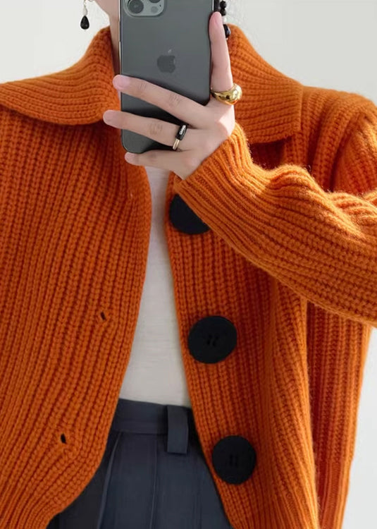 Modern Orange Peter Pan Collar Button Down Knit Cardigan