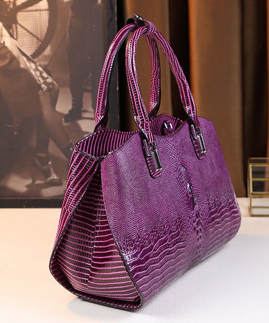 Modern Purple Large Capacity Calf Leather Tote Handbag