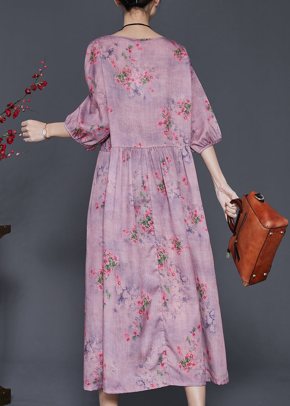 Modern Purple Oversized Print Linen Dress Summer