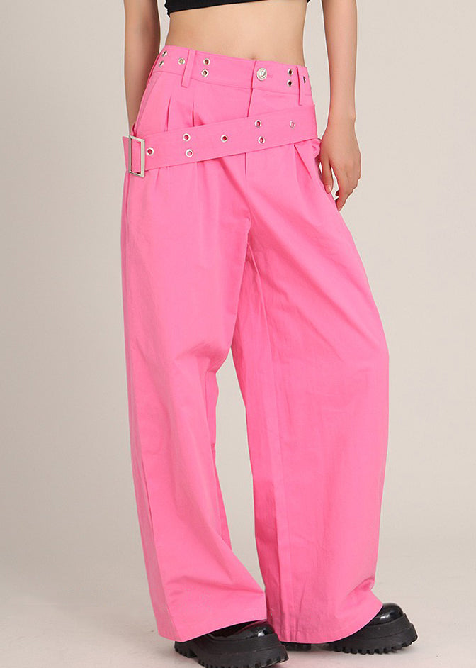 Modern Rose Asymmetrical Pockets High Waist Cotton Pants Spring