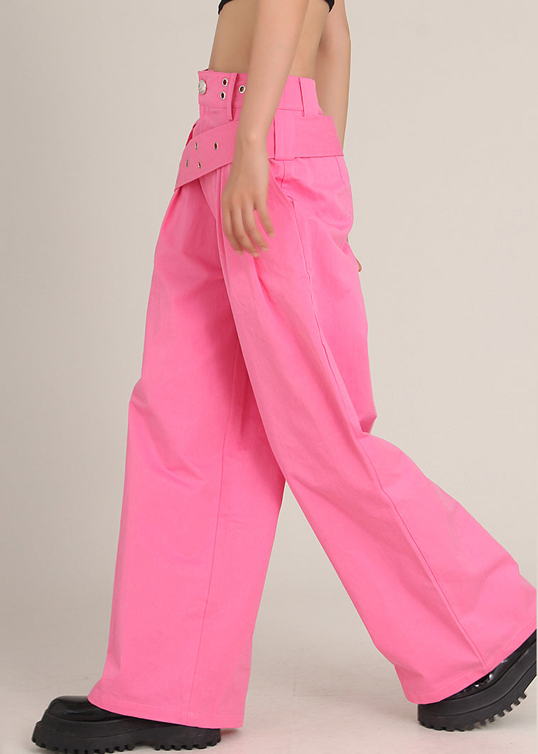 Modern Rose Asymmetrical Pockets High Waist Cotton Pants Spring