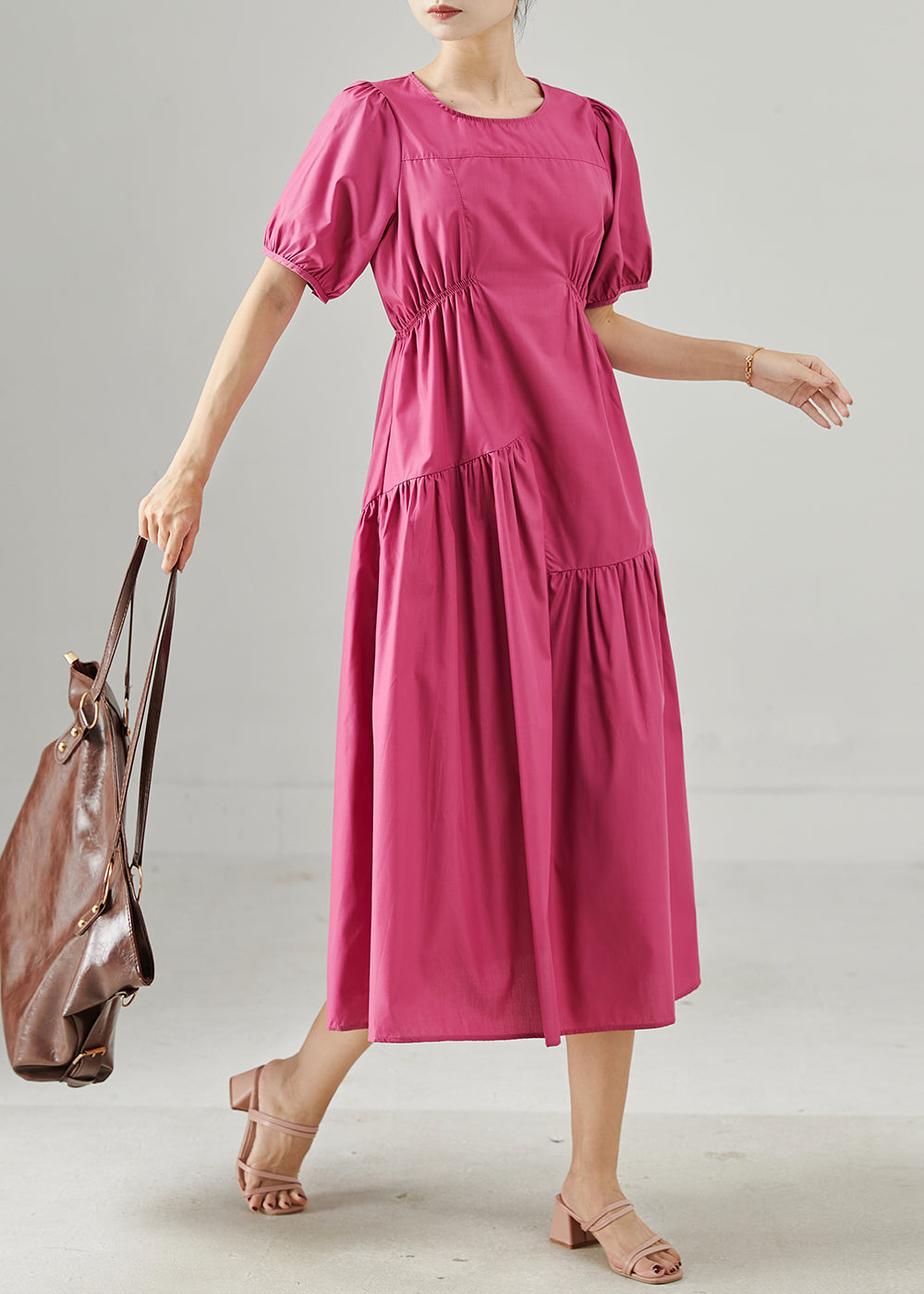 Modern Rose Asymmetrical Wrinkled Cotton Long Dresses Summer