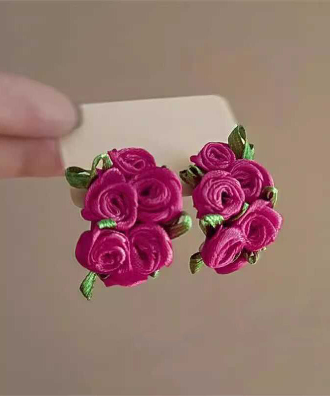 Modern Rose Cloth Floral Stud Earrings