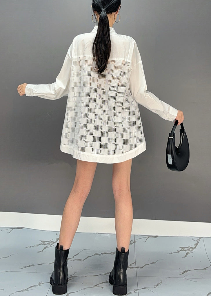 Modern White Peter Pan Collar Patchwork Hollow Out Shirts Spring