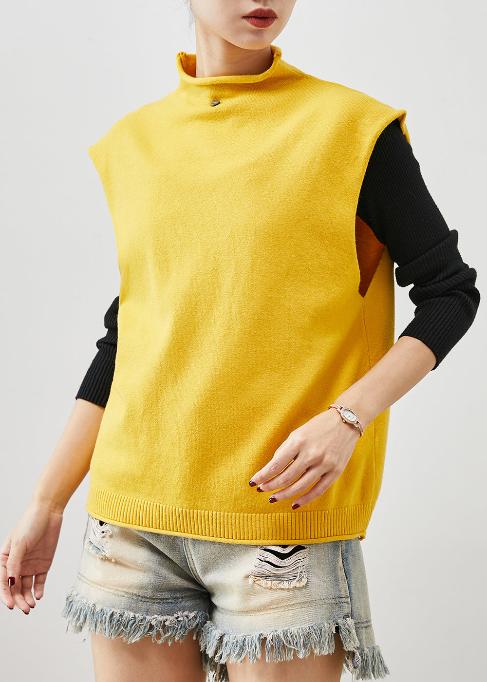 Modern Yellow Turtle Neck Knit Vest Top Spring