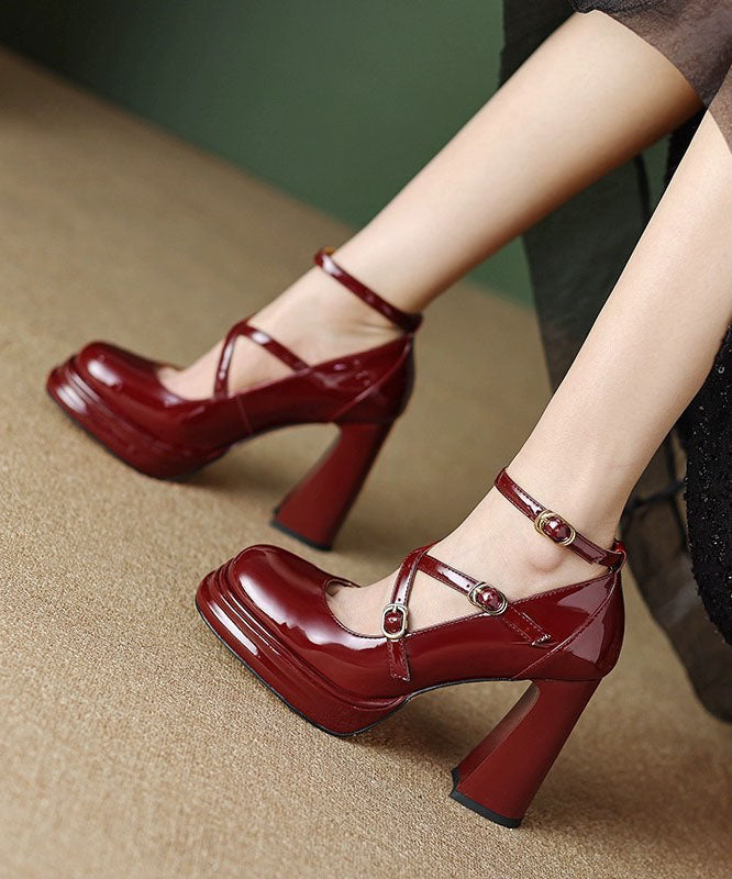 Mulberry Fashion Buckle Strap Splicing Chunky High Heels