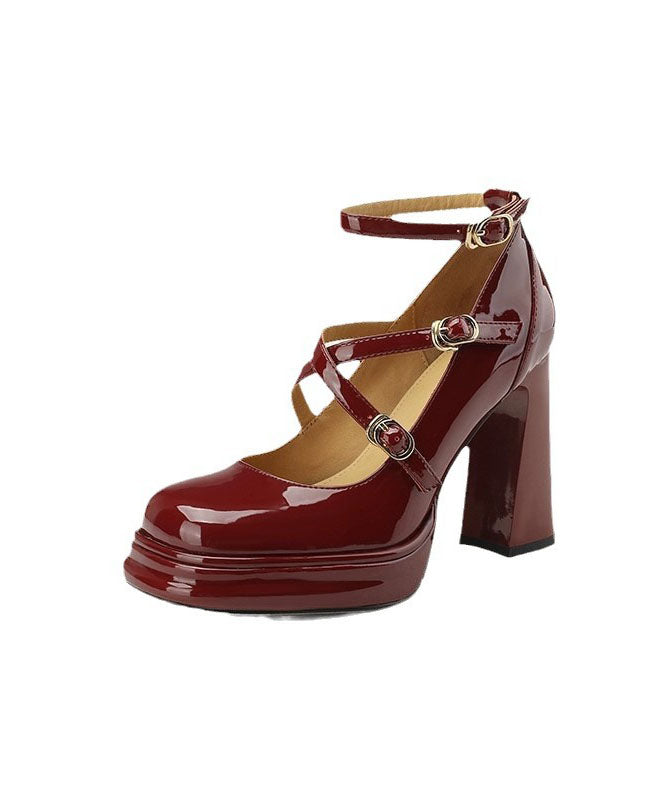 Mulberry Fashion Buckle Strap Splicing Chunky High Heels