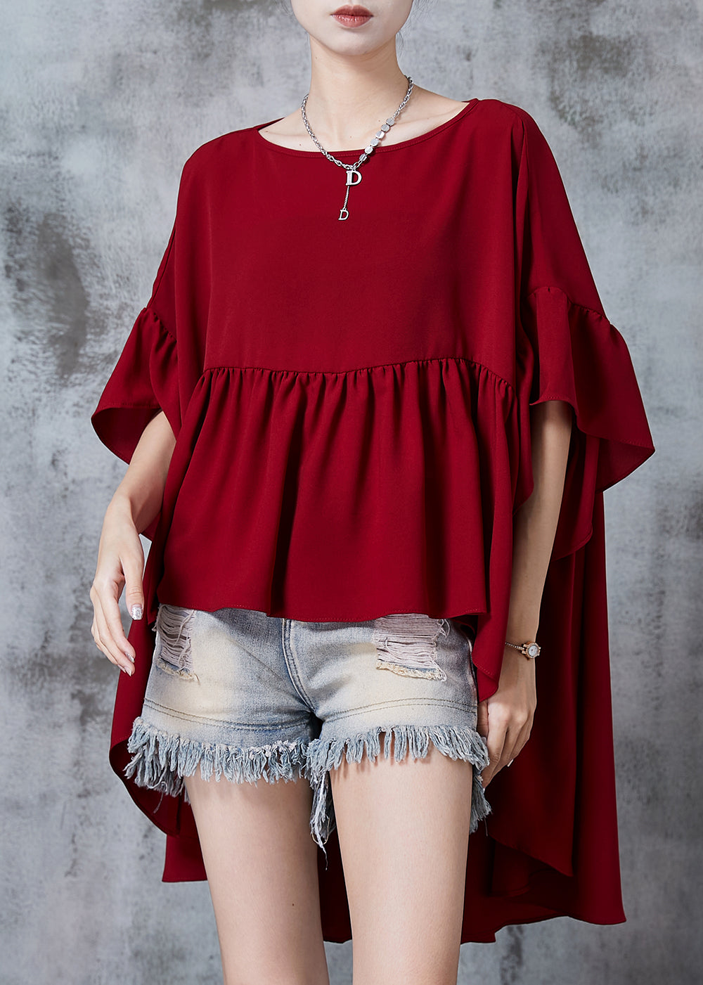 Mulberry Loose Chiffon Tank Tops Asymmetrical Design Summer