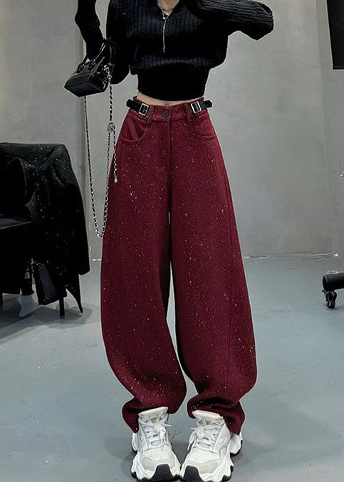 Mulberry Woolen Warm Fleece Wide Leg Pants Sequins Spring