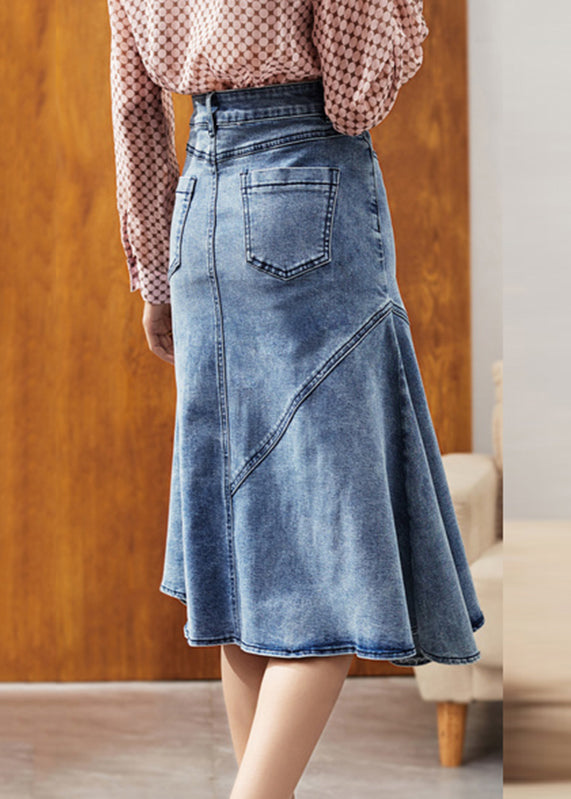 Natural Blue Asymmetrical Patchwork High Waist Denim Skirts Summer