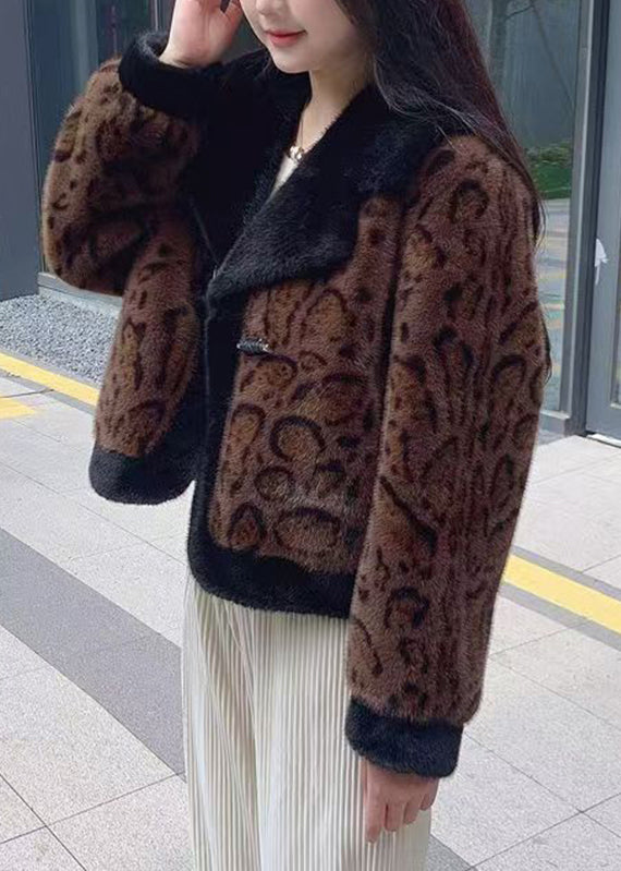 Natural Coffee Notched Patchwork Mink Velvet Coat Winter