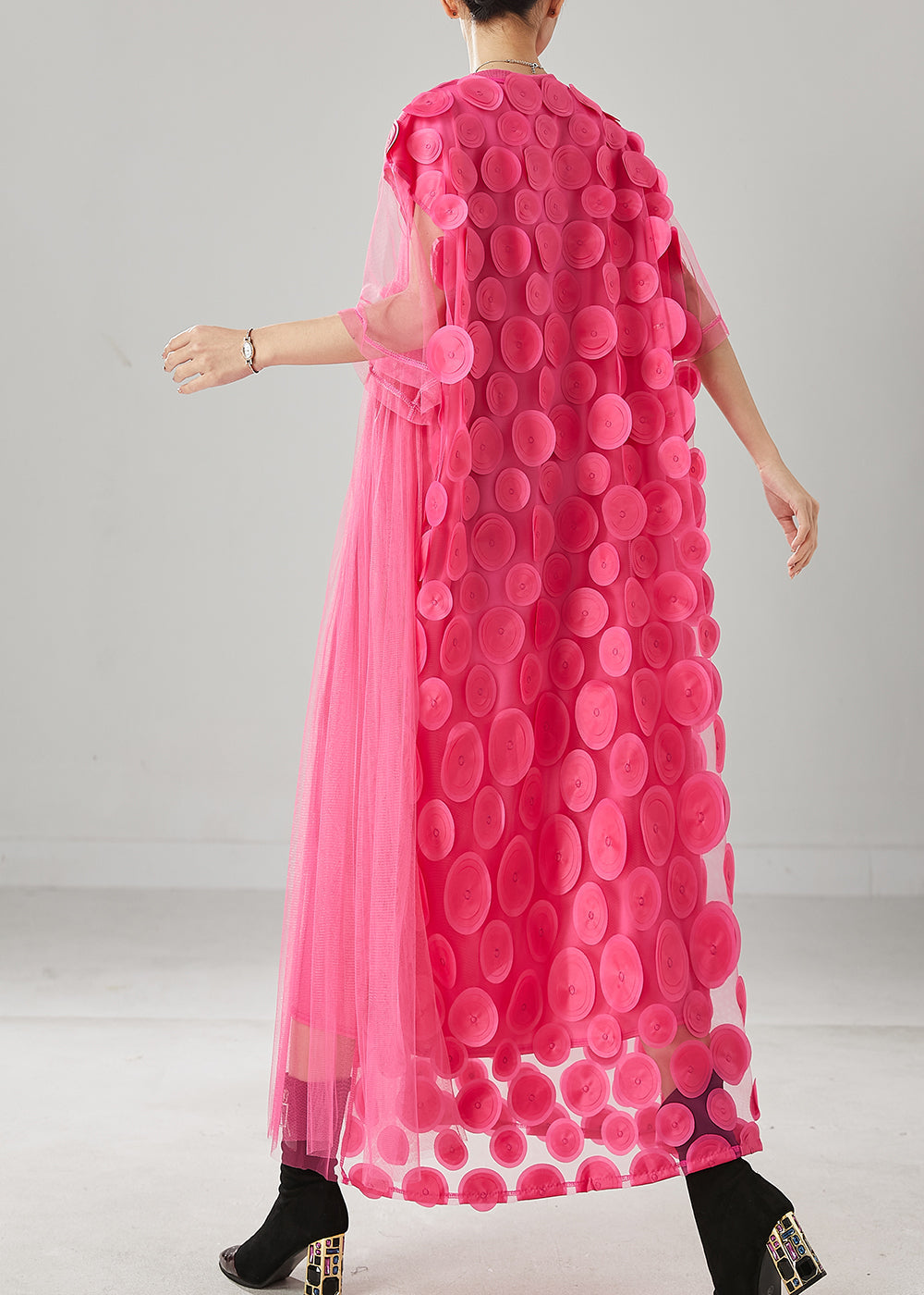 Natural Pink Asymmetrical Patchwork Tulle Maxi Dress Summer