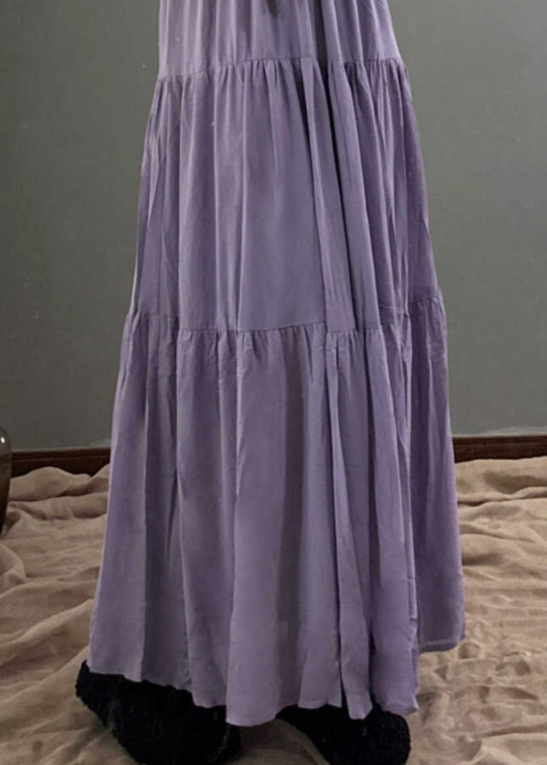 Natural Purple V Neck Patchwork Chiffon Long Spaghetti Strap Dress Summer