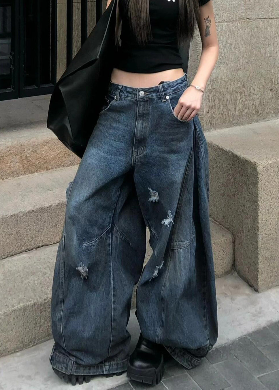 New Blue Hole High Waist Denim Pants Summer