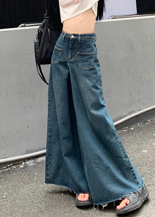 New Blue Pockets High Waist Denim Pants Fall