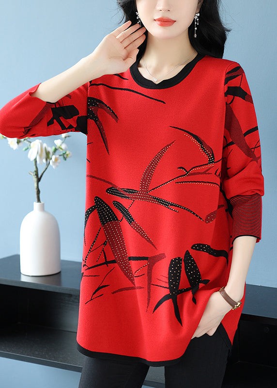 New Coffee O-Neck Print Zircon Knit Sweaters Spring