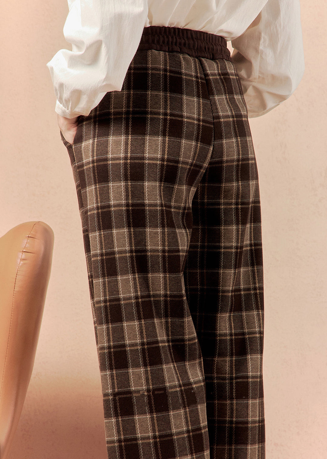 New Coffee Plaid Pockets Drawstring Warm Fleece Pants Winter