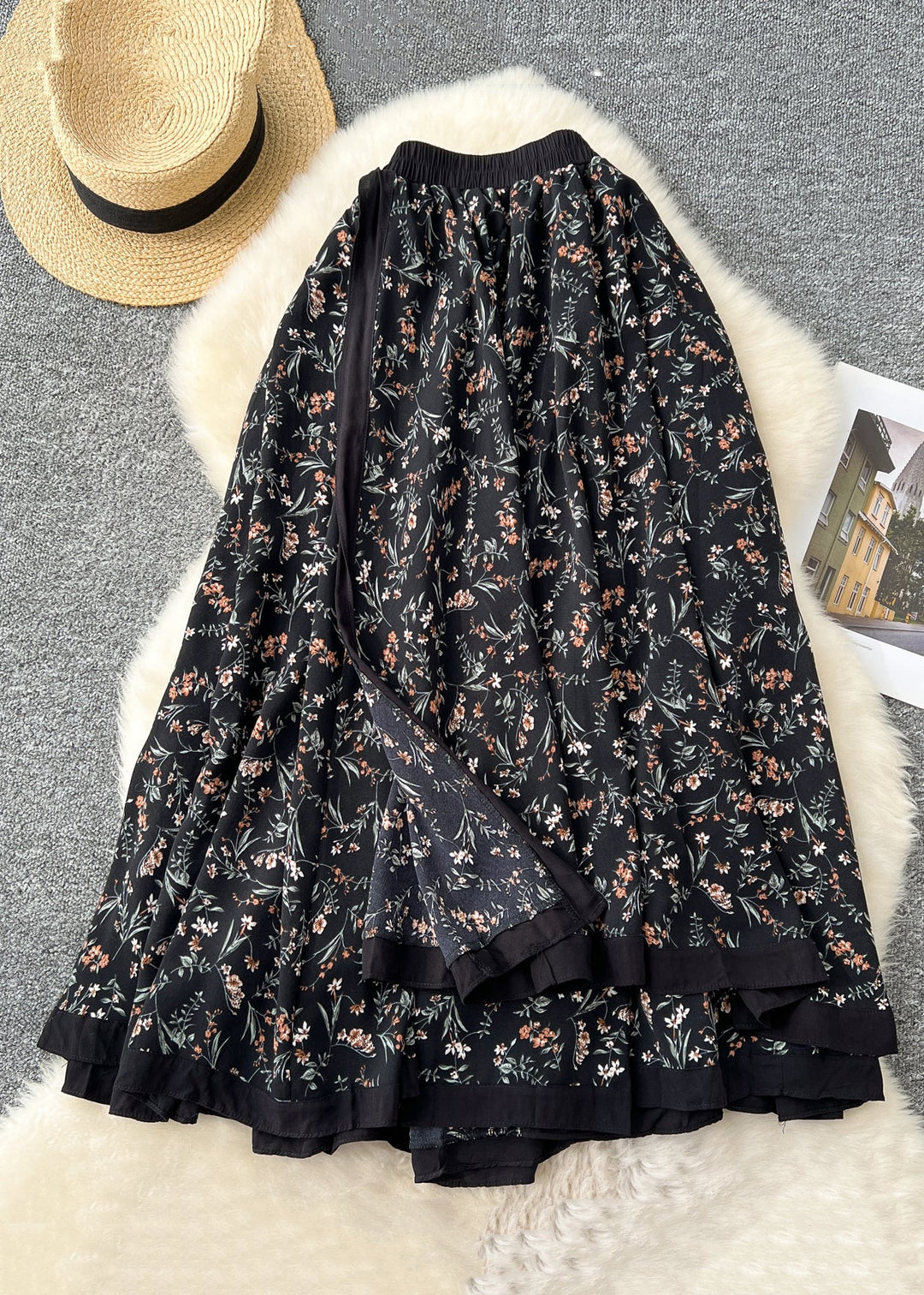 New Coffee Print Elastic Waist Cotton Skirts Fall