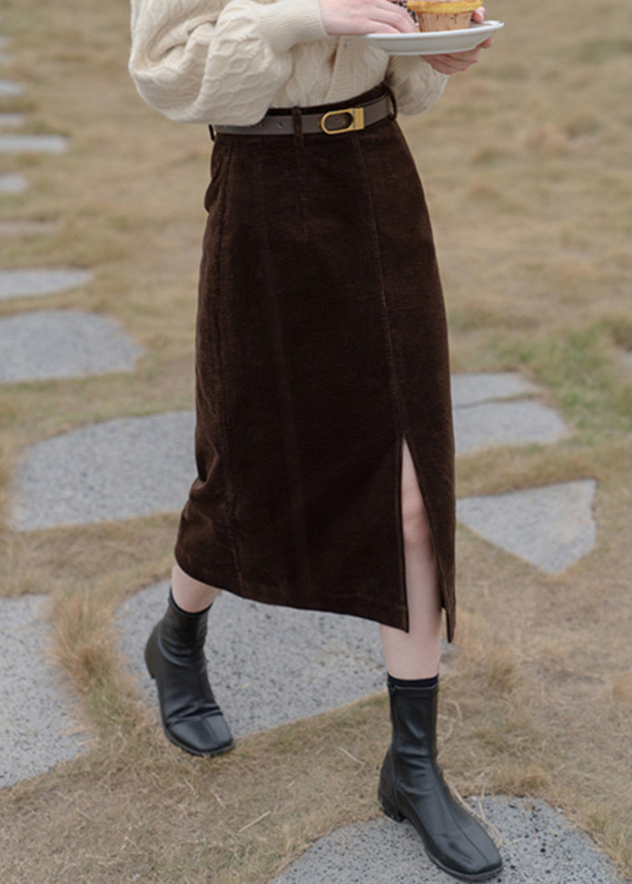 New Coffee Side Open High Waist Corduroy Skirts Winter