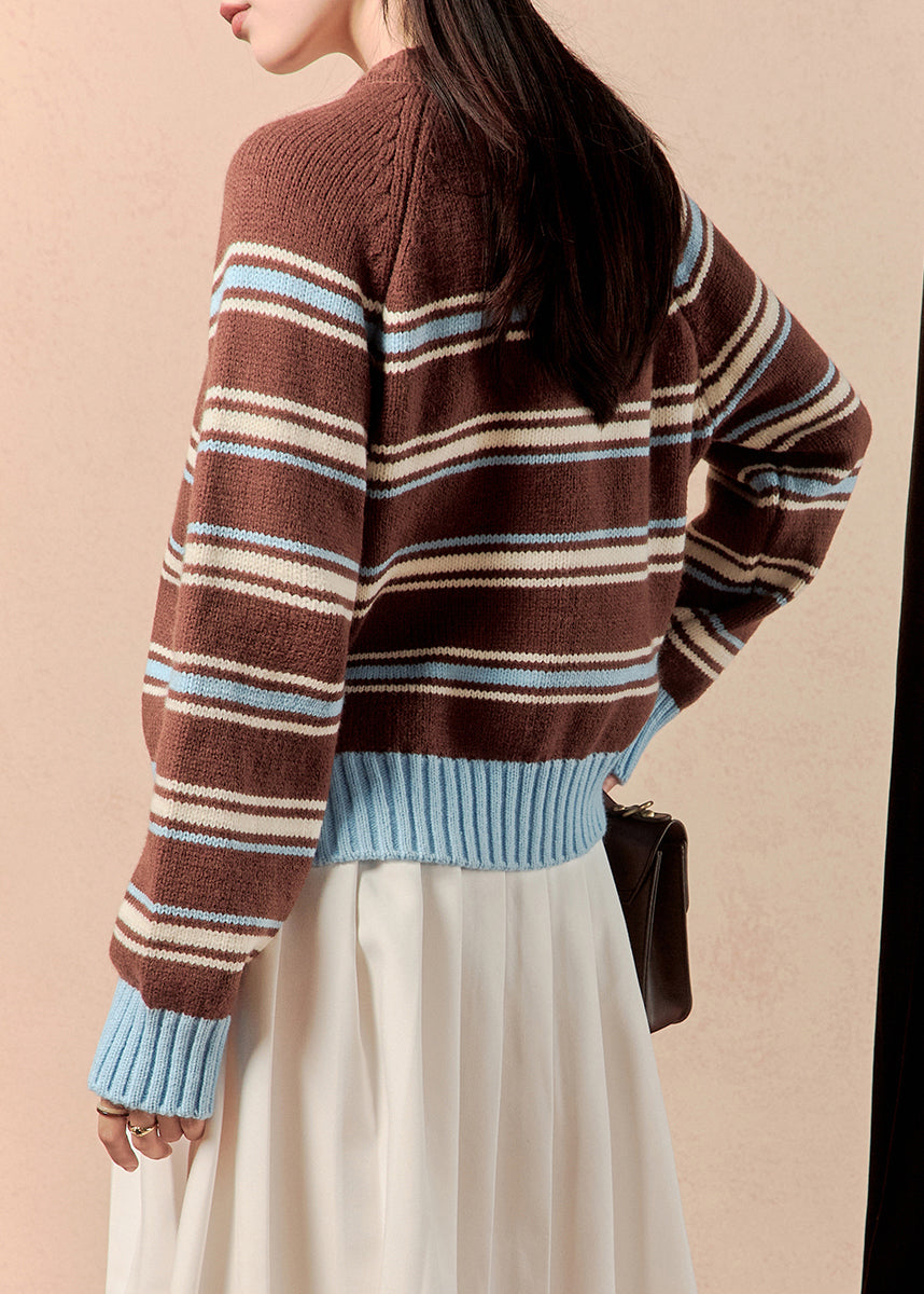 New Coffee Striped Button Knit Coats Winter