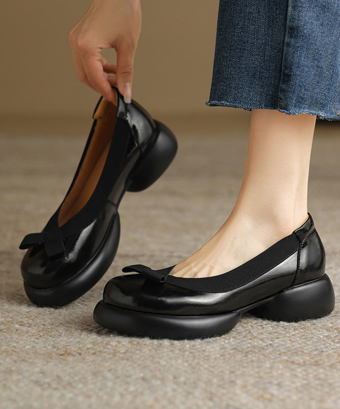 New Dark Grey Women Splicing Bow Platform Loafers