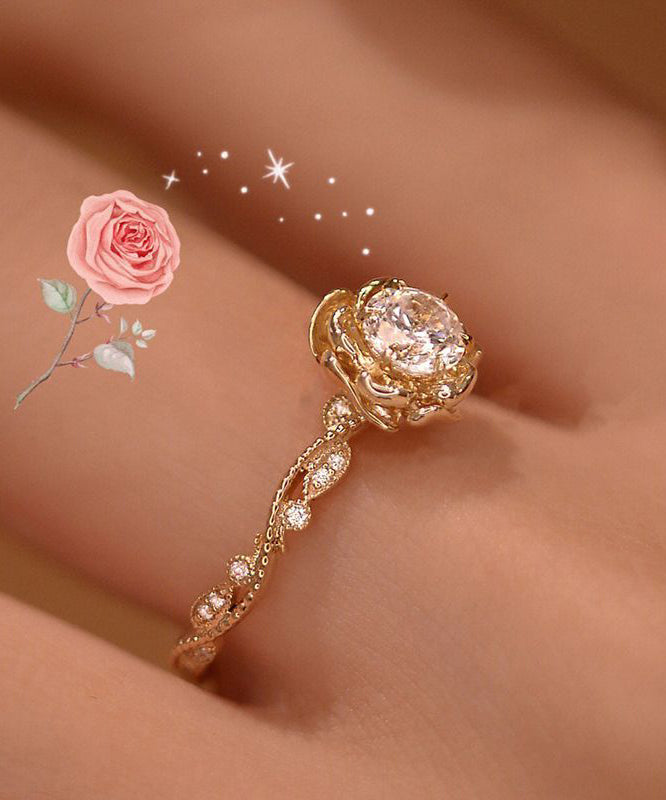 New Gold Alloy Zircon Inlaid Gem Stone Rose Rings