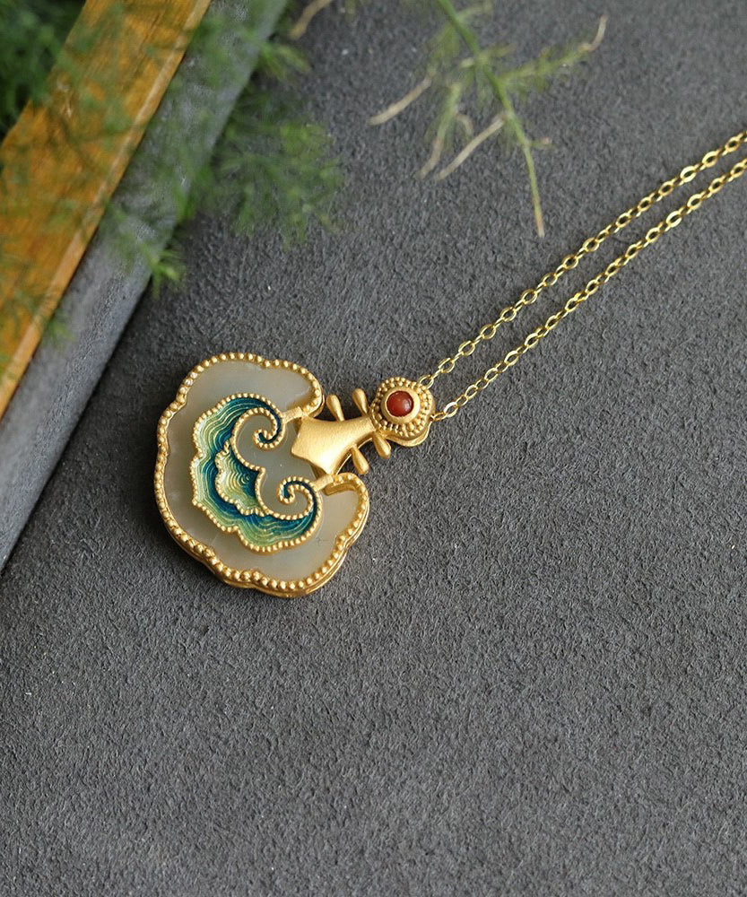 New Gold Ancient Gold Jade Enamel Pendant Necklace