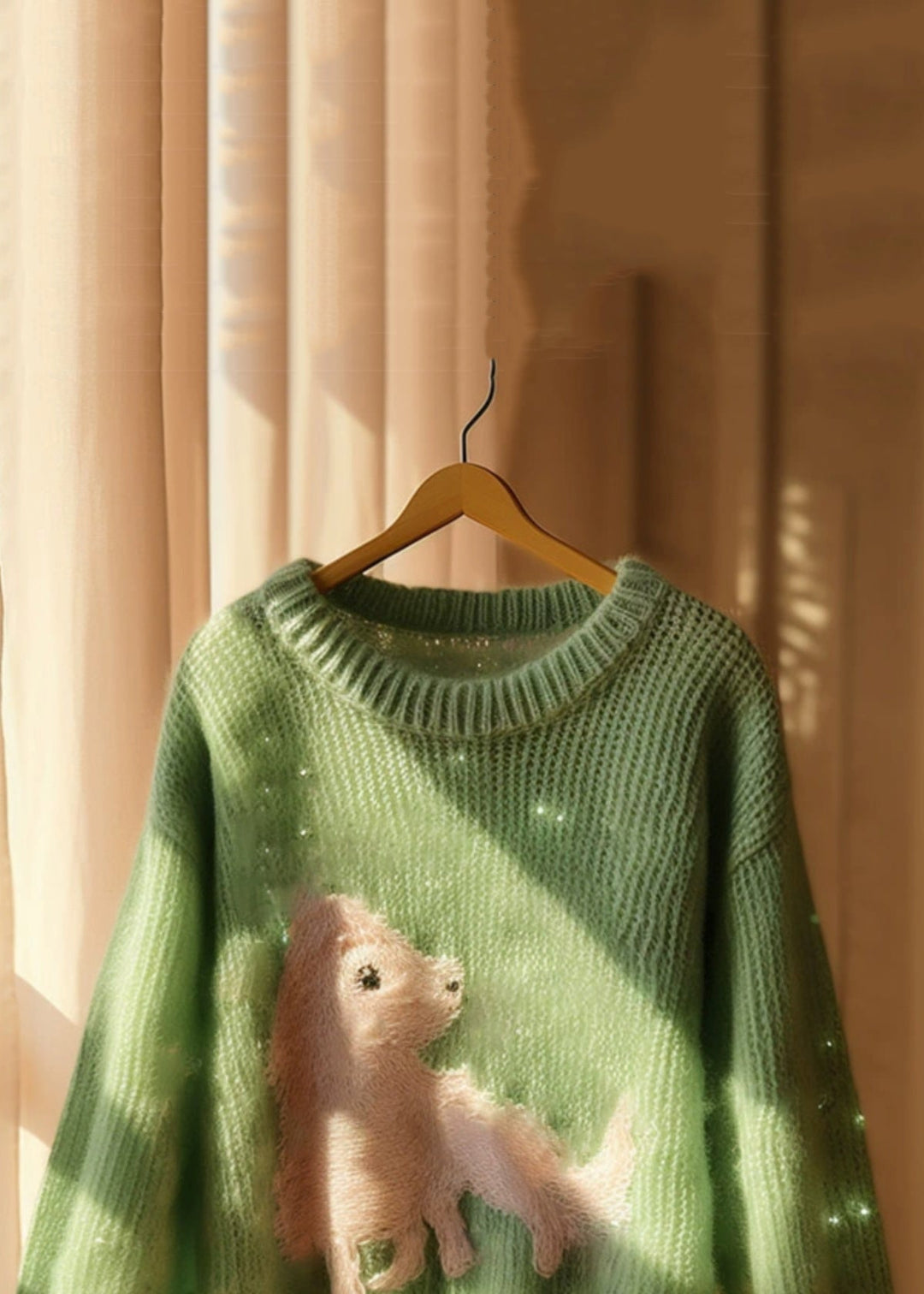 New Green Print Hollow Out Knit Sweater Fall