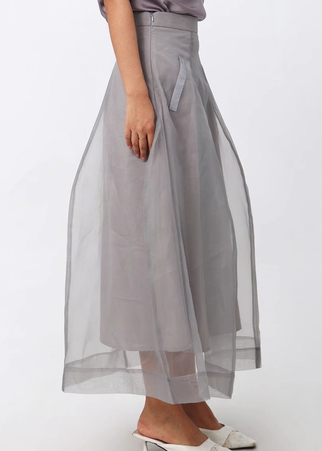 New Grey Zippered Solid High Waist Tulle Skirts Summer