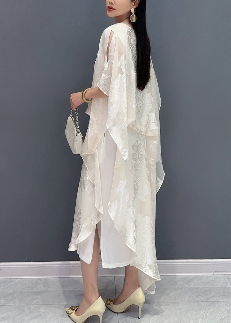 New Jacquard White Silk Maxi Dresses Summer