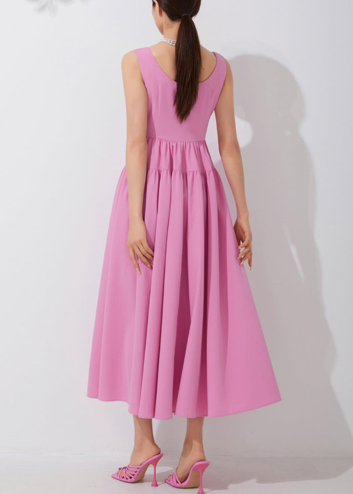 New Pink O-Neck Solid Patchwork Long Dress Sleeveless