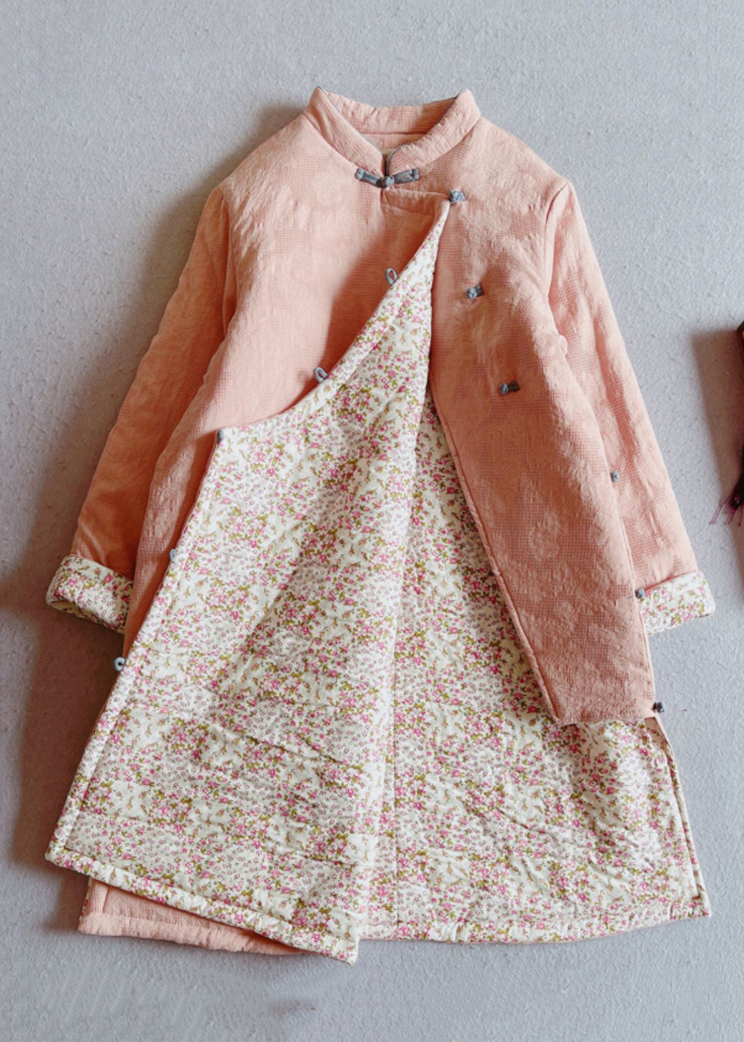 New Pink Stand Collar Button Side Open Parka Winter