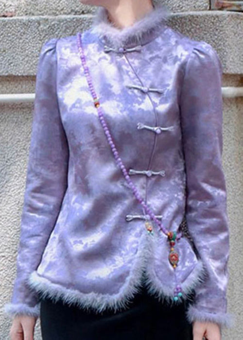 New Purple Button Patchwork Thick Coats Spring