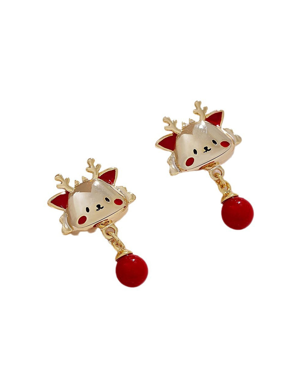 New Red Alloy The Year Of the Loong Pearl Drop Earrings