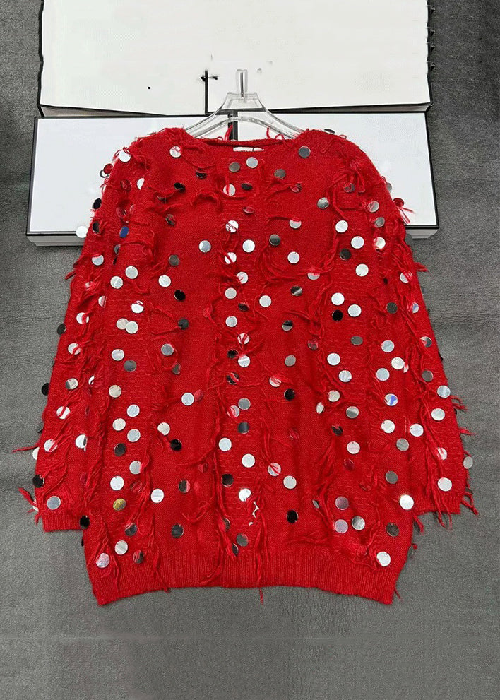 New Red Tasseled Sequins Knit Sweaters Winter