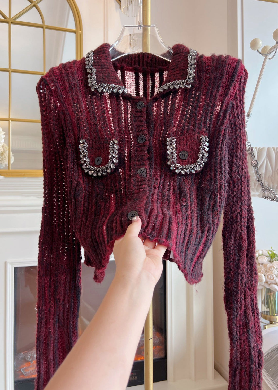 New Red Zircon Hollow Out Patchwork Knit Sweaters Fall