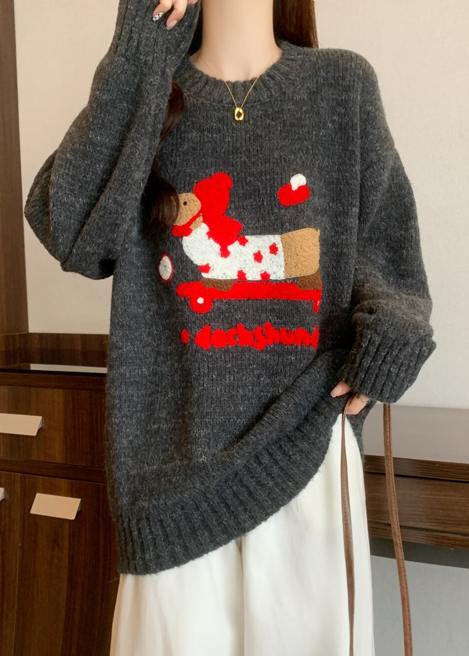 New Rust O Neck Jacquard Thick Christmas Knit Sweaters Winter